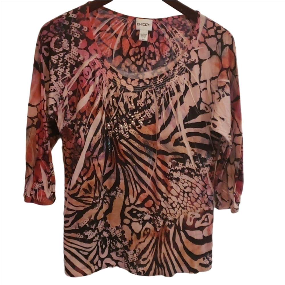 Chico's multi color shirt with rhinestone detail, Chico's size 1